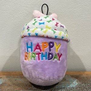 Happy Birthday plushy dog toy w/crinkle paper
